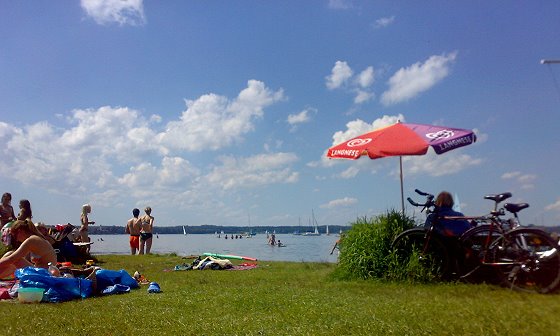 beach at St. Heinrich at the Southern lake Starnberg